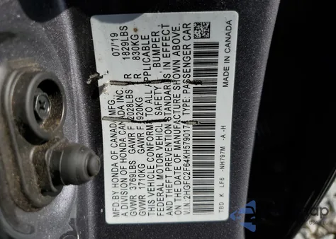 2019 Honda Civic Lx from USA, damaged, VIN 2HGFC2F64KH579017